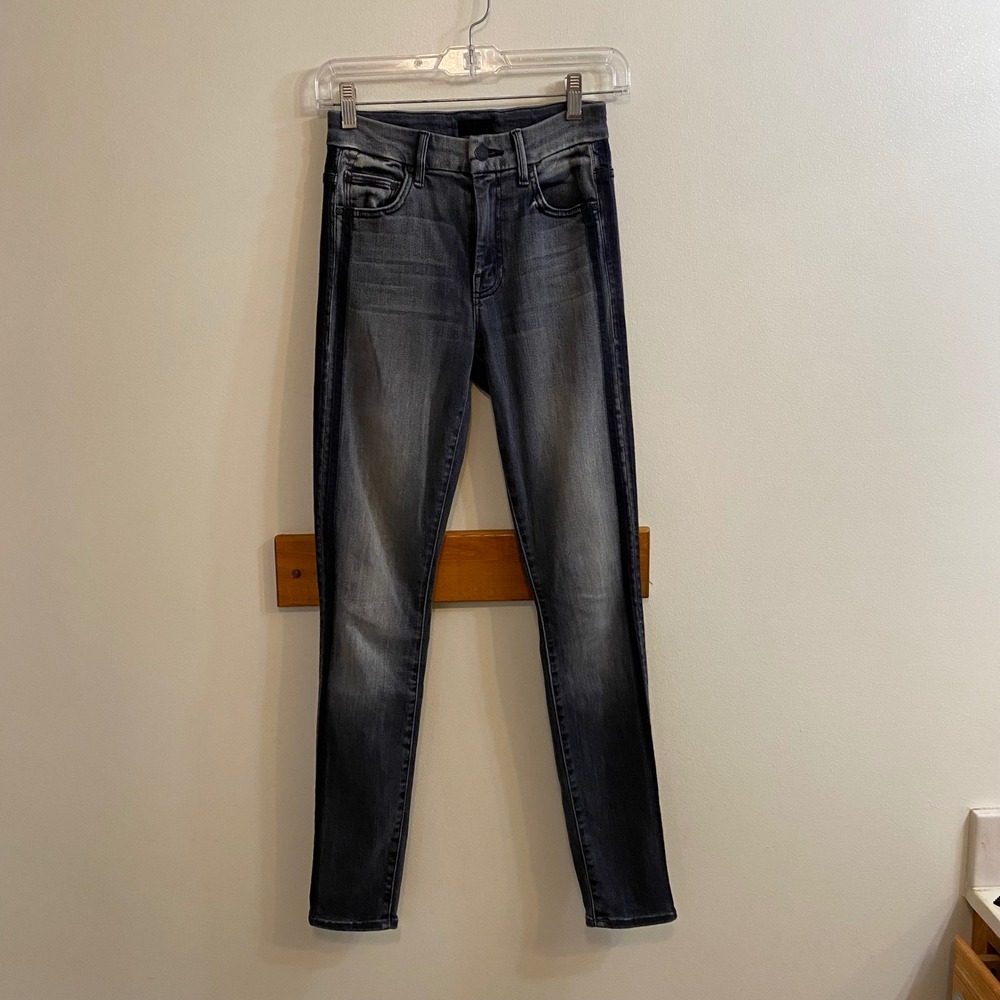 MOTHER The Looker Jeans Womens 24 Miss Moody Two Shoes Racer Stripe Gray Skinny